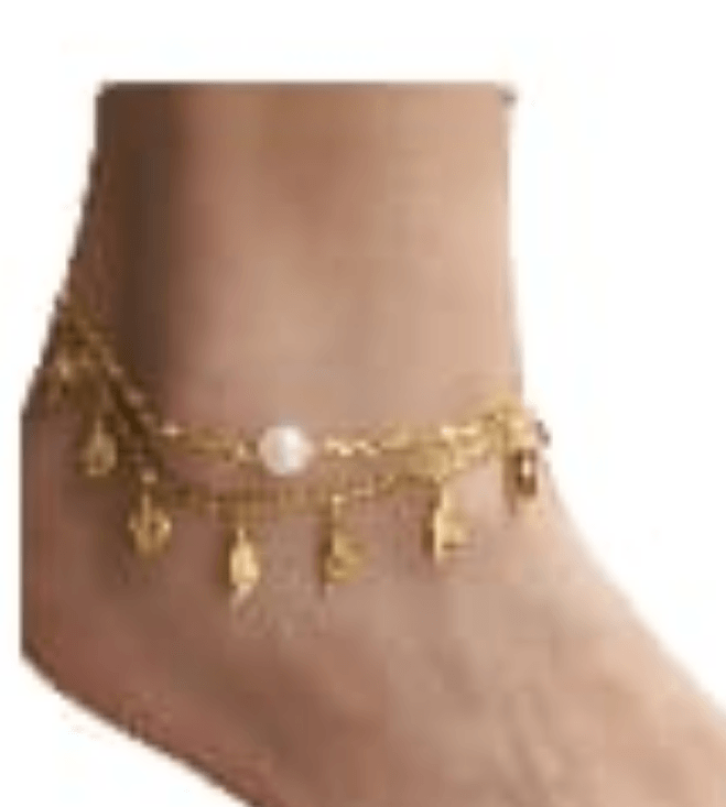 17 Metal tassel zircon layared peal leaves gold coloured anklet bracelet