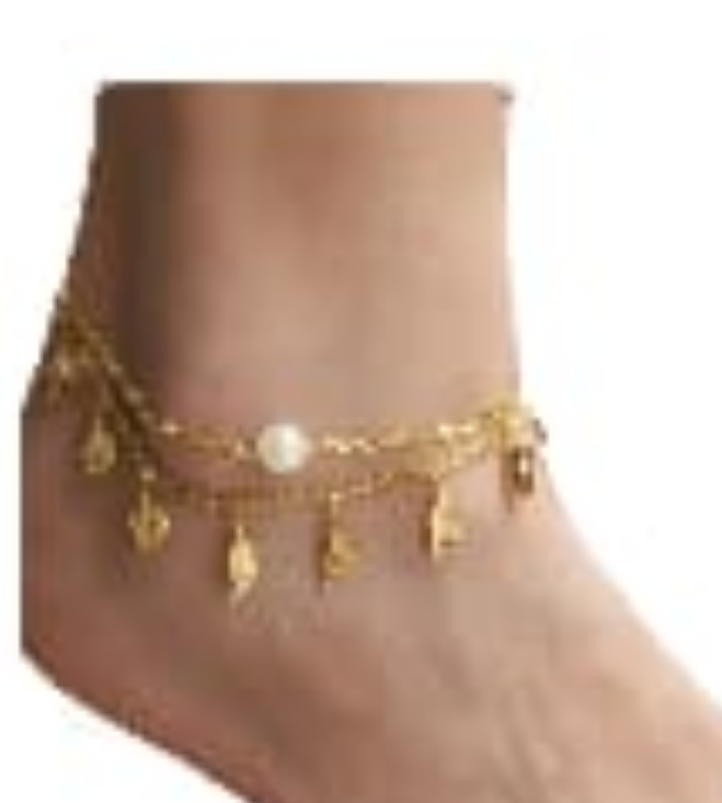 17 Metal tassel zircon layared peal leaves gold coloured anklet bracelet free postage